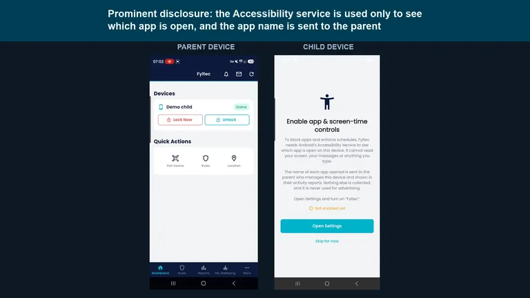 Watch: turning on app and screen-time controls (Android)