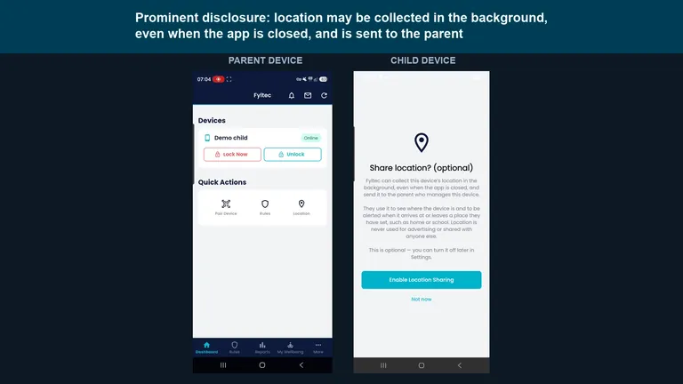Watch: sharing a child device's location with a parent
